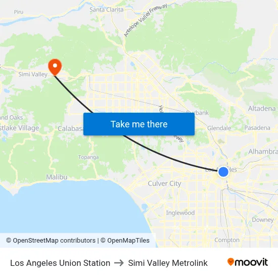 Los Angeles Union Station to Simi Valley Metrolink map