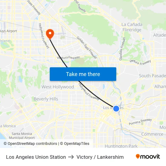 Los Angeles Union Station to Victory / Lankershim map