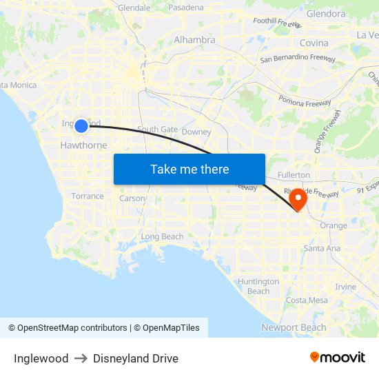 Inglewood to Disneyland Drive map