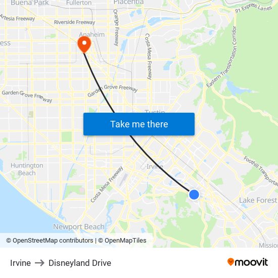 Irvine to Disneyland Drive map