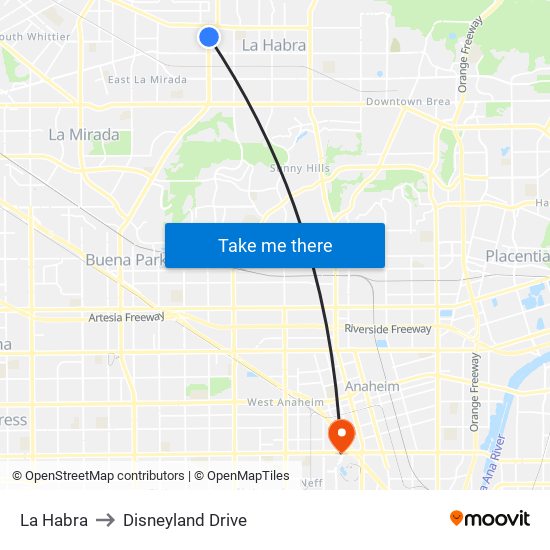 La Habra to Disneyland Drive map