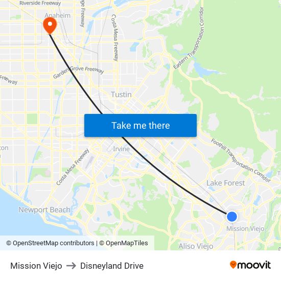 Mission Viejo to Disneyland Drive map