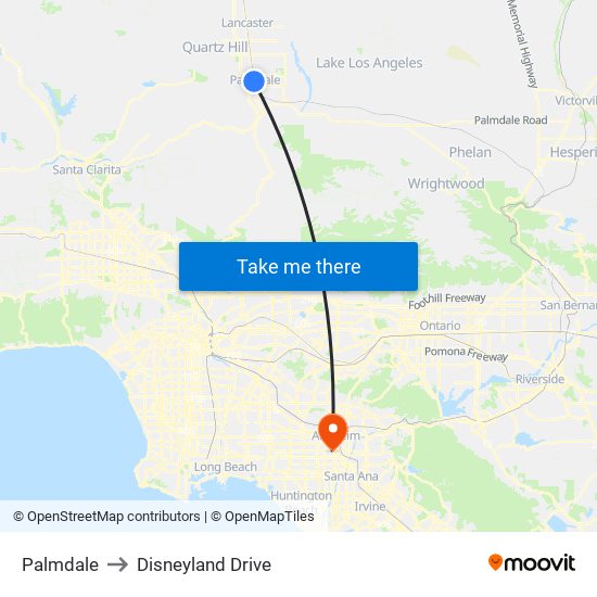 Palmdale to Disneyland Drive map