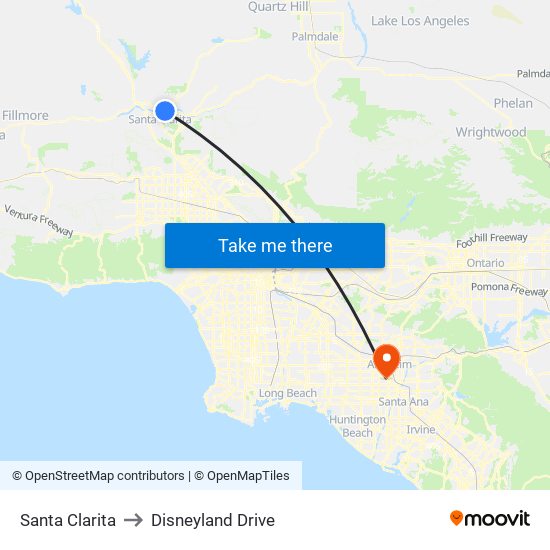 Santa Clarita to Disneyland Drive map