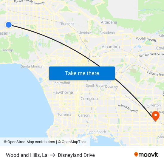 Woodland Hills, La to Disneyland Drive map