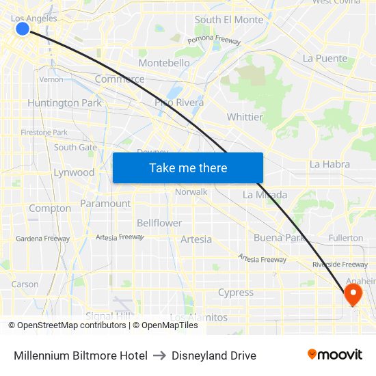 Millennium Biltmore Hotel to Disneyland Drive map