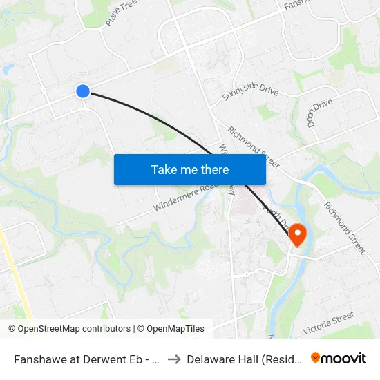 Fanshawe at Derwent Eb - #2227 to Delaware Hall (Residence) map