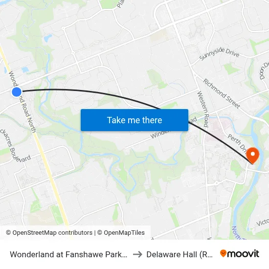 Wonderland at Fanshawe Park Rd Sb - #2983 to Delaware Hall (Residence) map
