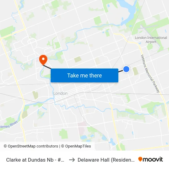 Clarke at Dundas Nb - #402 to Delaware Hall (Residence) map
