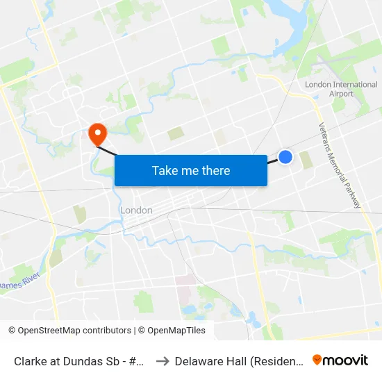 Clarke at Dundas Sb - #403 to Delaware Hall (Residence) map