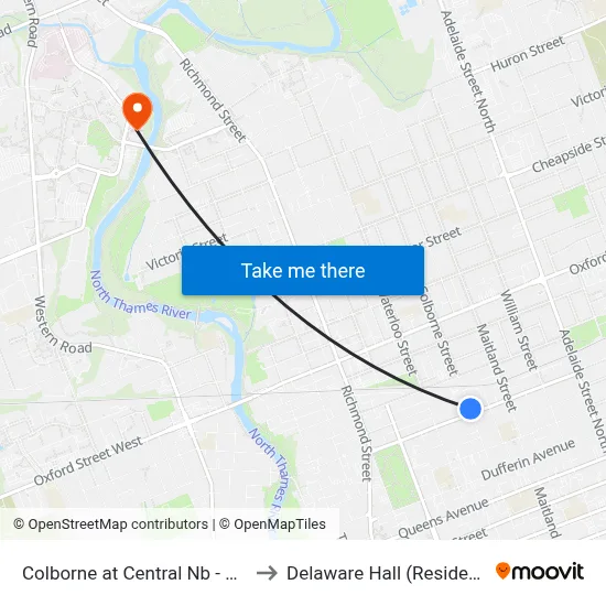Colborne at Central Nb - #432 to Delaware Hall (Residence) map