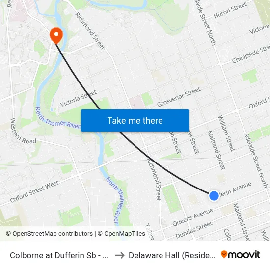 Colborne at Dufferin Sb - #434 to Delaware Hall (Residence) map