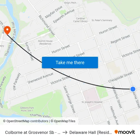 Colborne at Grosvenor Sb - #2797 to Delaware Hall (Residence) map