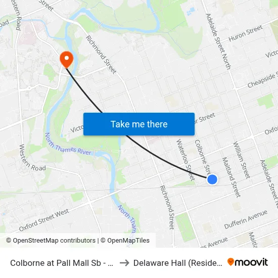 Colborne at Pall Mall Sb - #440 to Delaware Hall (Residence) map
