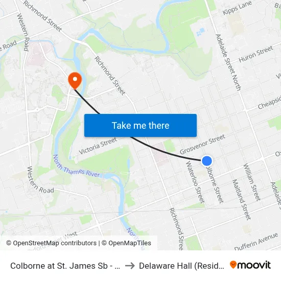 Colborne at St. James Sb - #2801 to Delaware Hall (Residence) map