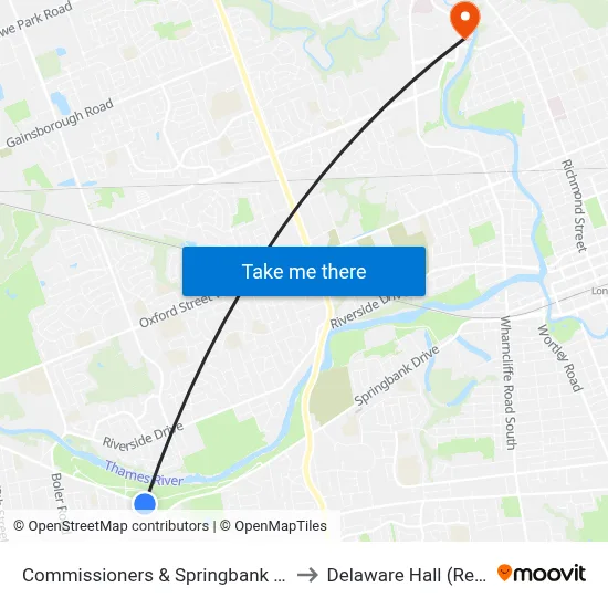 Commissioners & Springbank Dr Wb - #480 to Delaware Hall (Residence) map