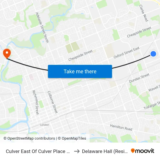 Culver East Of Culver Place Eb - #496 to Delaware Hall (Residence) map