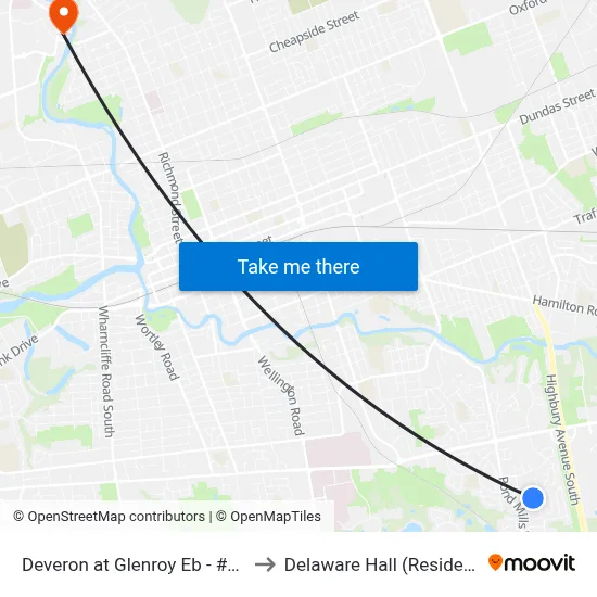 Deveron at Glenroy Eb - #2817 to Delaware Hall (Residence) map