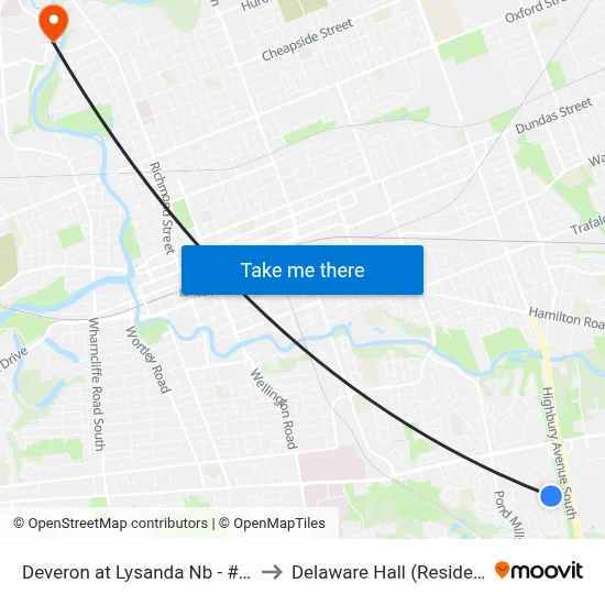 Deveron at Lysanda Nb - #2818 to Delaware Hall (Residence) map