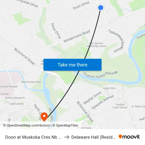 Doon at Muskoka Cres Nb - #521 to Delaware Hall (Residence) map