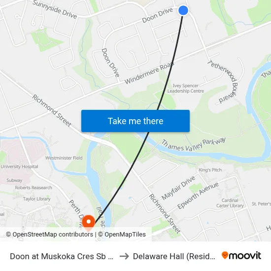 Doon at Muskoka Cres Sb - #522 to Delaware Hall (Residence) map