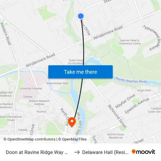 Doon at Ravine Ridge Way Wb - #523 to Delaware Hall (Residence) map