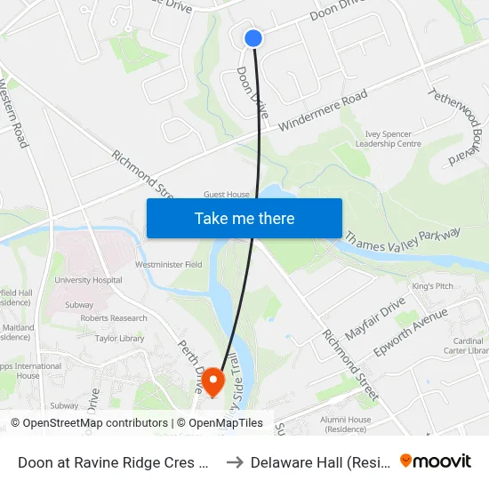 Doon at Ravine Ridge Cres Wb - #524 to Delaware Hall (Residence) map