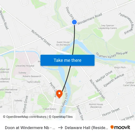 Doon at Windermere Nb - #526 to Delaware Hall (Residence) map