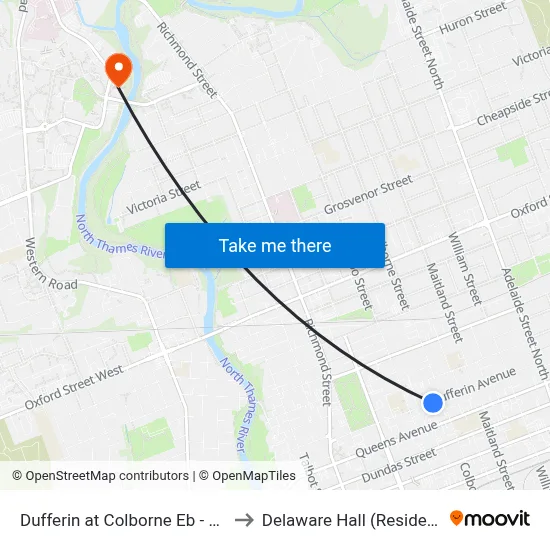 Dufferin at Colborne Eb - #531 to Delaware Hall (Residence) map
