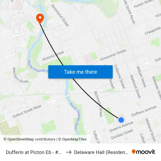 Dufferin at Picton Eb - #532 to Delaware Hall (Residence) map