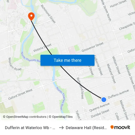 Dufferin at Waterloo Wb - #2218 to Delaware Hall (Residence) map