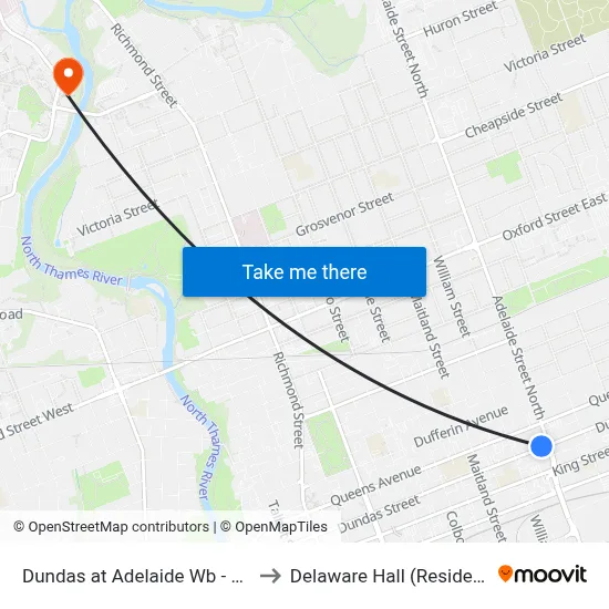 Dundas at Adelaide Wb - #538 to Delaware Hall (Residence) map