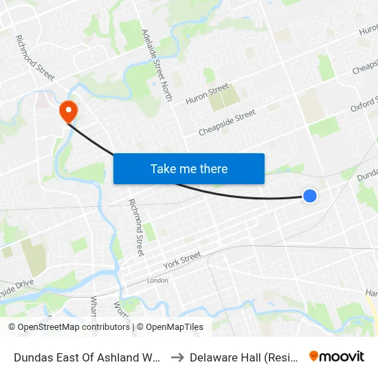 Dundas East Of Ashland Wb - #542 to Delaware Hall (Residence) map