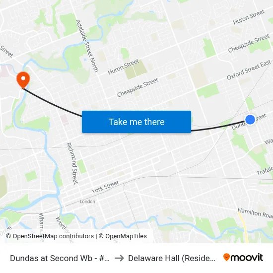 Dundas at Second Wb - #546 to Delaware Hall (Residence) map