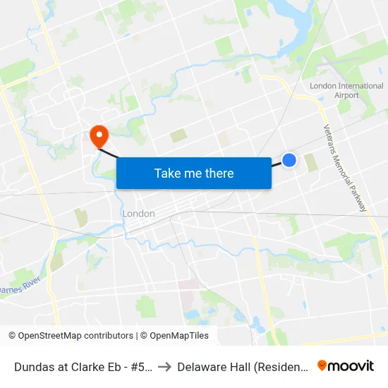 Dundas at Clarke Eb - #550 to Delaware Hall (Residence) map