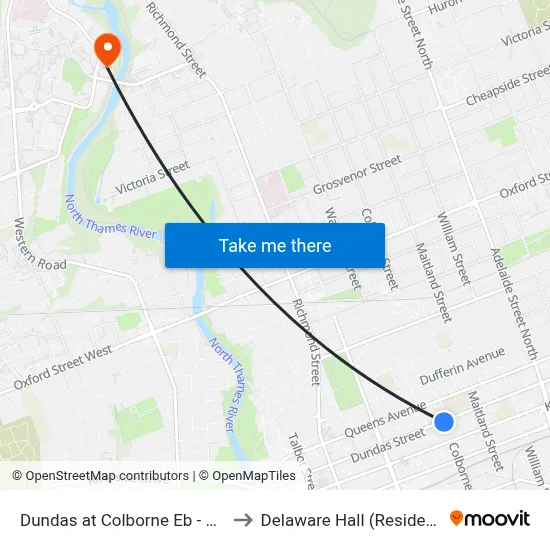 Dundas at Colborne Eb - #552 to Delaware Hall (Residence) map