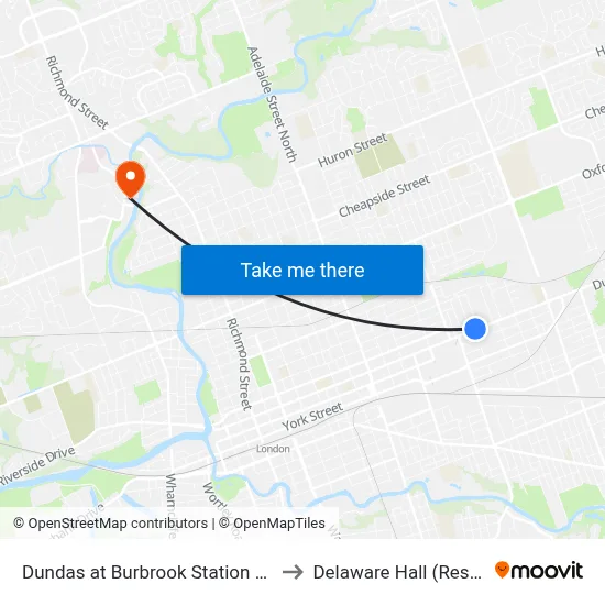 Dundas at Burbrook Station Wb - #554 to Delaware Hall (Residence) map