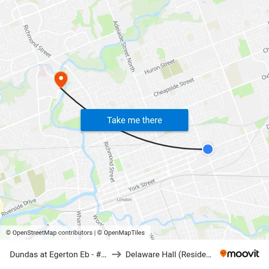 Dundas at Egerton Eb - #560 to Delaware Hall (Residence) map