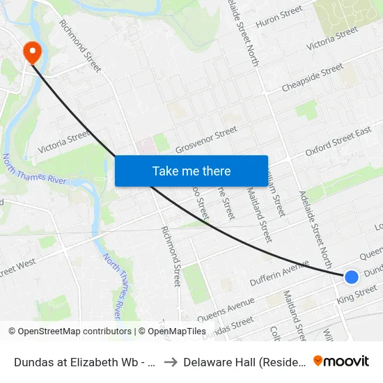Dundas at Elizabeth Wb - #564 to Delaware Hall (Residence) map