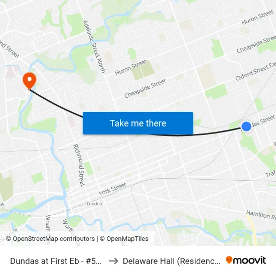 Dundas at First Eb - #566 to Delaware Hall (Residence) map
