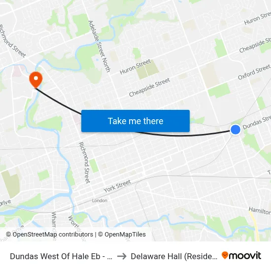 Dundas West Of Hale Eb - #573 to Delaware Hall (Residence) map