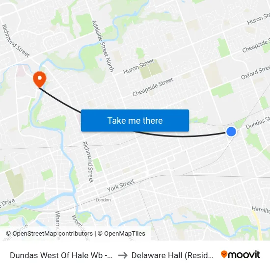 Dundas West Of Hale Wb - #574 to Delaware Hall (Residence) map