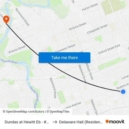 Dundas at Hewitt Eb - #576 to Delaware Hall (Residence) map