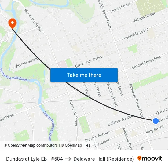 Dundas at Lyle Eb - #584 to Delaware Hall (Residence) map