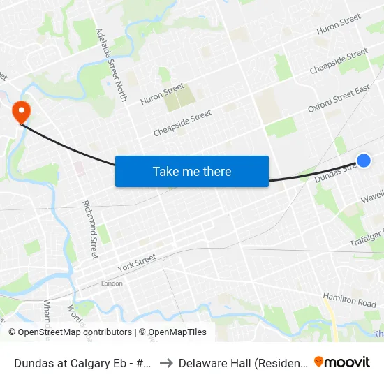 Dundas at Calgary Eb - #587 to Delaware Hall (Residence) map