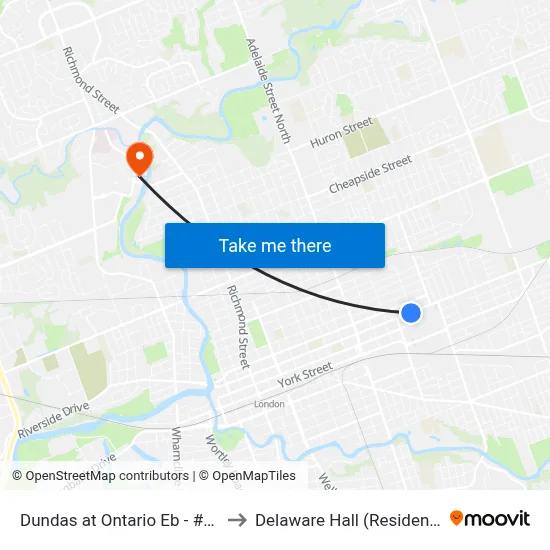 Dundas at Ontario Eb - #592 to Delaware Hall (Residence) map