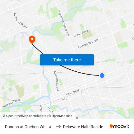 Dundas at Quebec Wb - #595 to Delaware Hall (Residence) map