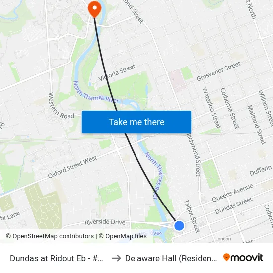 Dundas at Ridout Eb - #600 to Delaware Hall (Residence) map