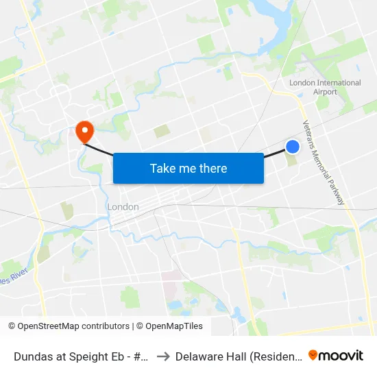 Dundas at Speight Eb - #605 to Delaware Hall (Residence) map