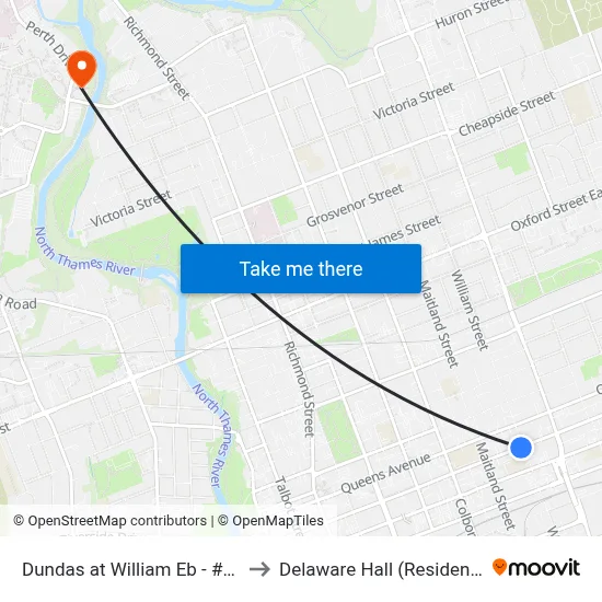 Dundas at William Eb - #623 to Delaware Hall (Residence) map